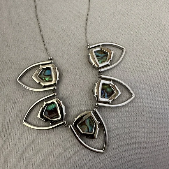 White House Black Market silver tone necklace abalone and rhinestones - Picture 4 of 4